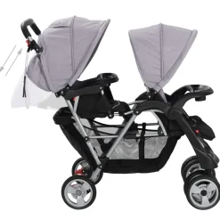vidaXL Carrito para 2 niños tandem de acero y negro Gris Best