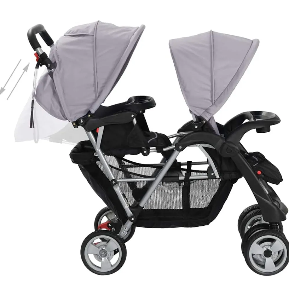 vidaXL Carrito para 2 niños tandem de acero y negro Gris Best