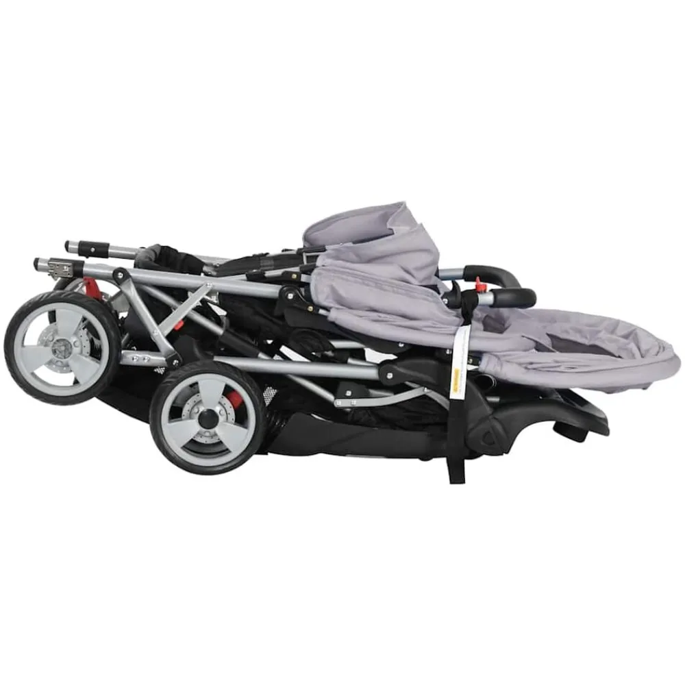 vidaXL Carrito para 2 niños tandem de acero y negro Gris Best