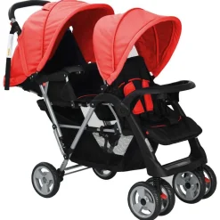 Niños vidaXL Transporte De Bebés-Carrito para 2 niños tandem de acero y negro