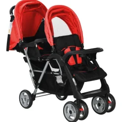 Niños vidaXL Transporte De Bebés-Carrito para 2 niños tandem de acero y negro