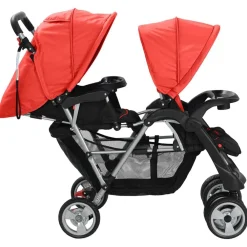 Niños vidaXL Transporte De Bebés-Carrito para 2 niños tandem de acero y negro