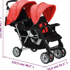 Niños vidaXL Transporte De Bebés-Carrito para 2 niños tandem de acero y negro