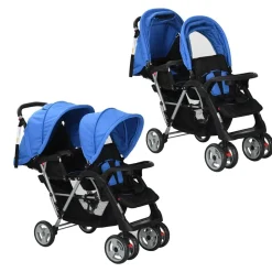 Niños vidaXL Transporte De Bebés-Carrito para 2 niños tandem de acero y negro