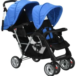 Niños vidaXL Transporte De Bebés-Carrito para 2 niños tandem de acero y negro
