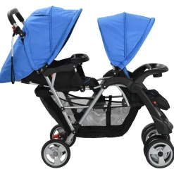 Niños vidaXL Transporte De Bebés-Carrito para 2 niños tandem de acero y negro