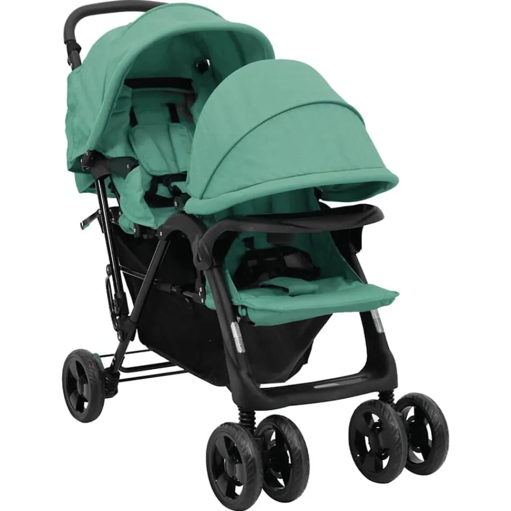 Niños vidaXL Transporte De Bebés-Carrito para gemelos tandem de acero