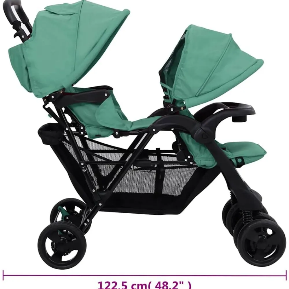 Niños vidaXL Transporte De Bebés-Carrito para gemelos tandem de acero