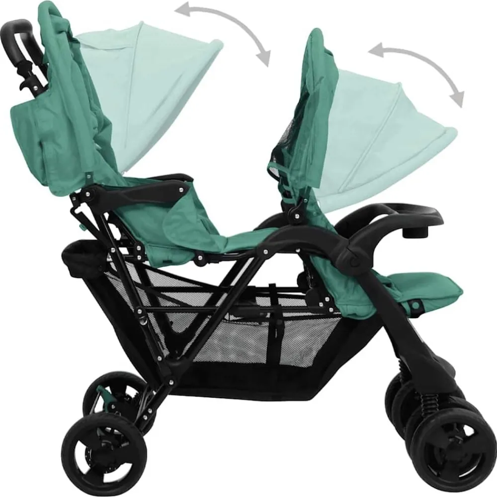 Niños vidaXL Transporte De Bebés-Carrito para gemelos tandem de acero
