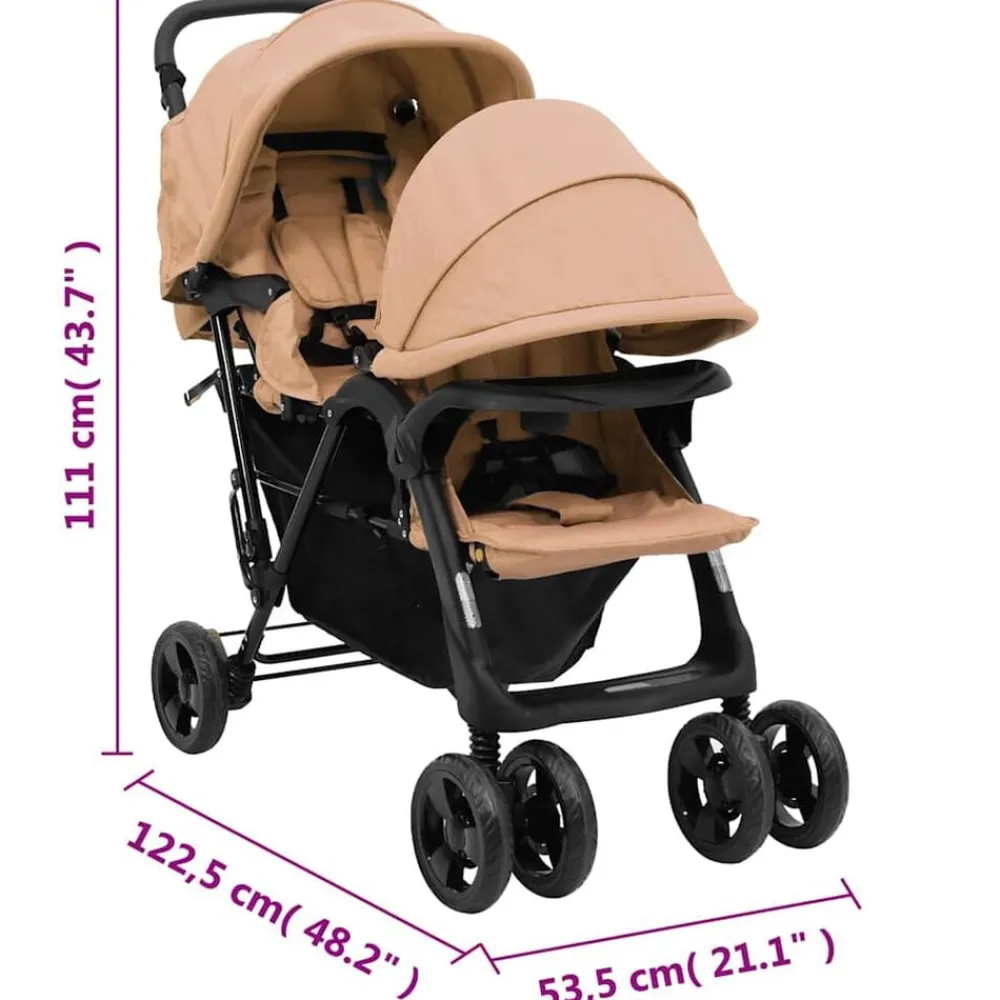 Niños vidaXL Transporte De Bebés-Carrito para gemelos tandem de acero gris