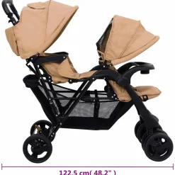 Niños vidaXL Transporte De Bebés-Carrito para gemelos tandem de acero gris