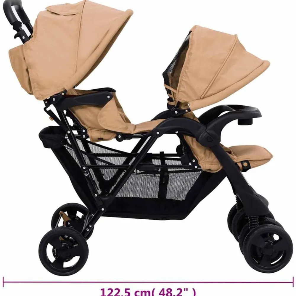 Niños vidaXL Transporte De Bebés-Carrito para gemelos tandem de acero gris