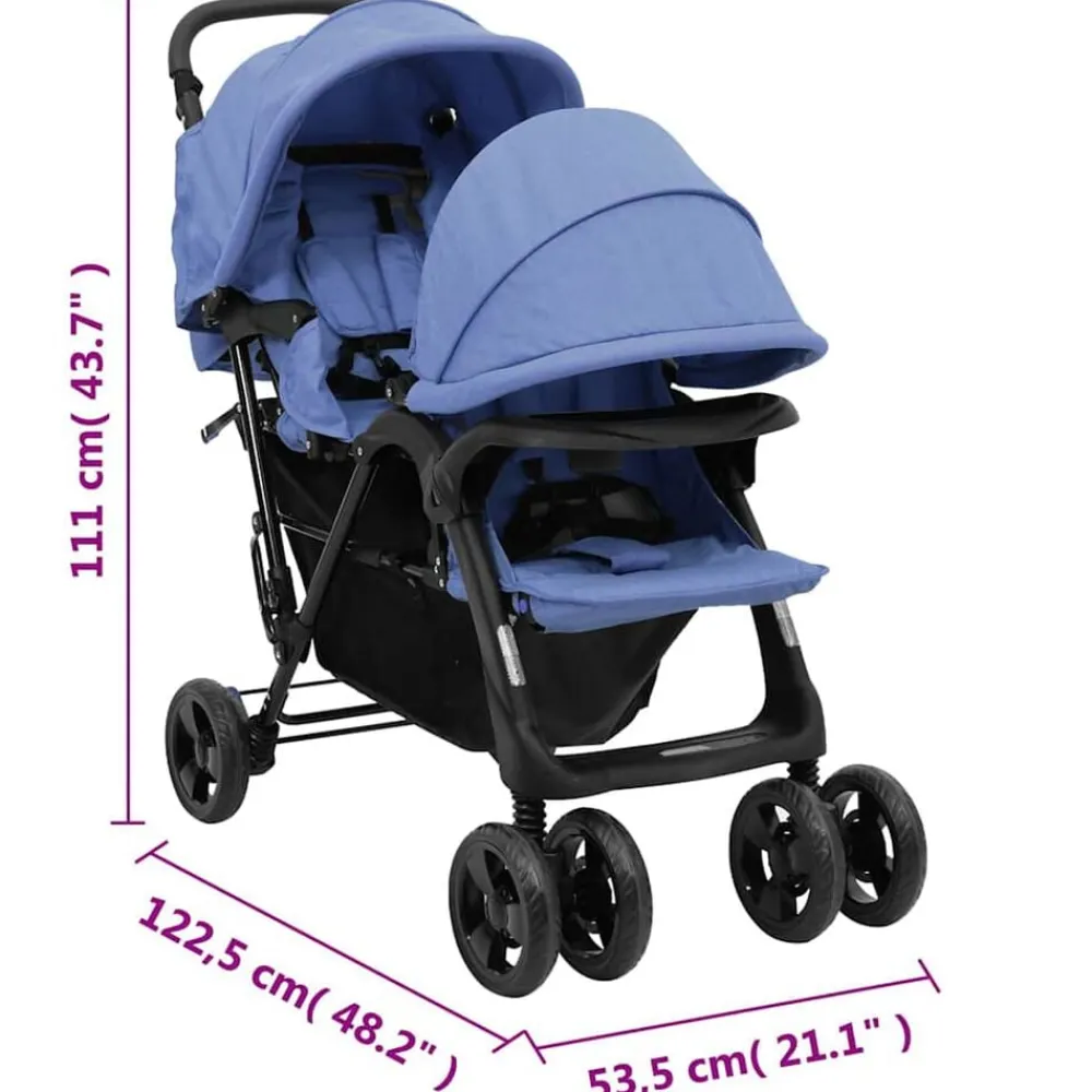 Niños vidaXL Transporte De Bebés-Carrito para gemelos tandem de acero