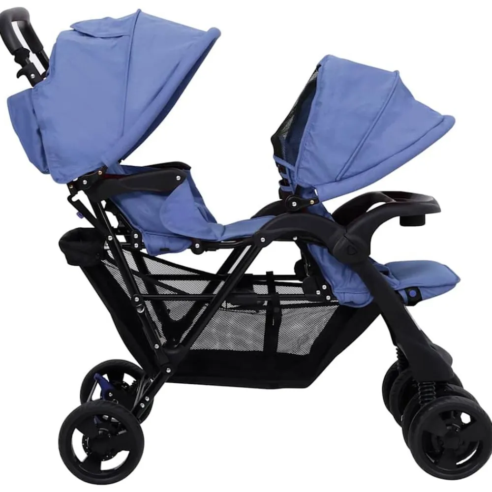 Niños vidaXL Transporte De Bebés-Carrito para gemelos tandem de acero