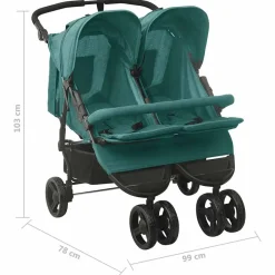 Niños vidaXL Transporte De Bebés-Carrito para gemelos de acero
