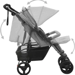 Niños vidaXL Transporte De Bebés-Carrito para gemelos de acero