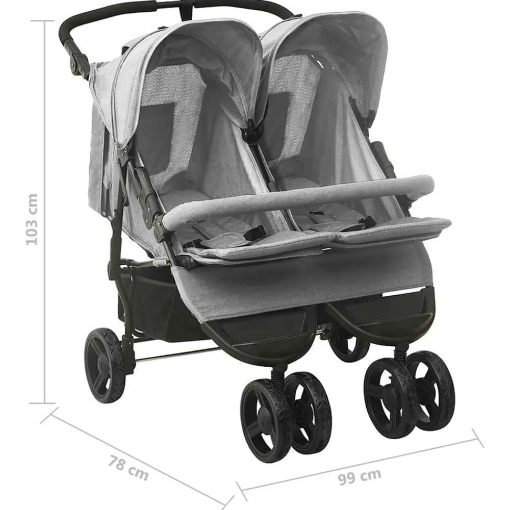 Niños vidaXL Transporte De Bebés-Carrito para gemelos de acero