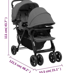 Niños vidaXL Transporte De Bebés-Carrito para gemelos tandem de acero