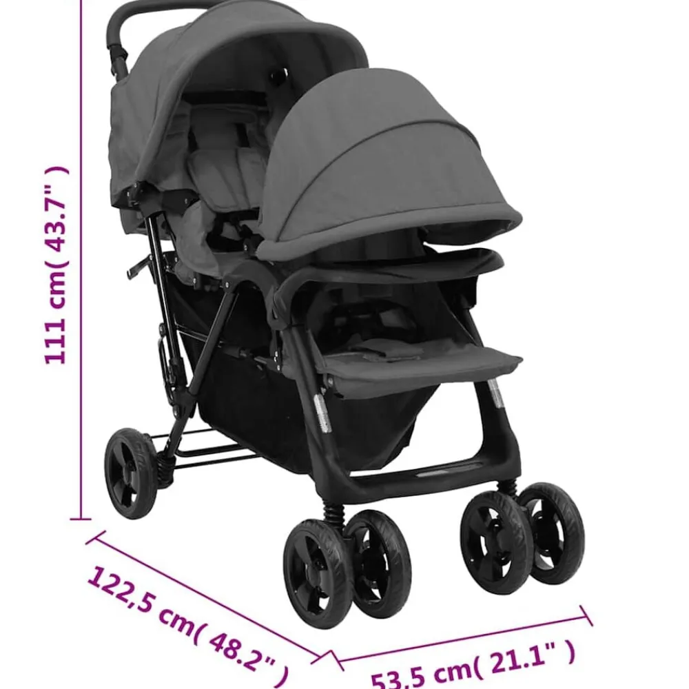 Niños vidaXL Transporte De Bebés-Carrito para gemelos tandem de acero