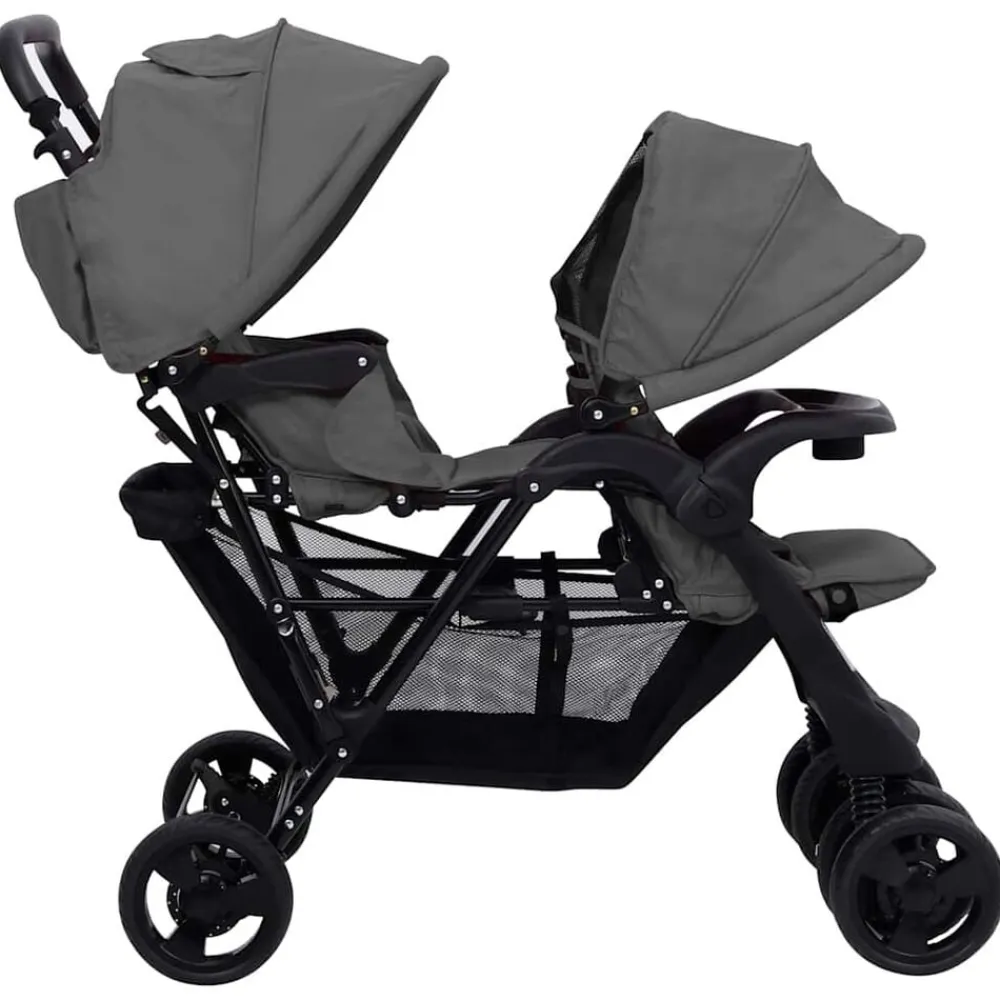 Niños vidaXL Transporte De Bebés-Carrito para gemelos tandem de acero