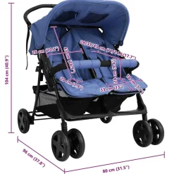 Niños vidaXL Transporte De Bebés-Carrito para gemelos de acero