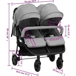 vidaXL Carrito para gemelos de acero y negro Gris claro Outlet