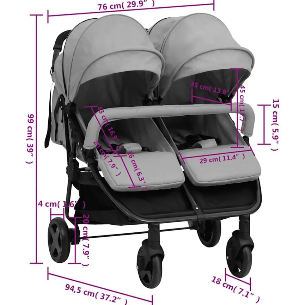 vidaXL Carrito para gemelos de acero y negro Gris claro Outlet
