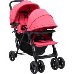 vidaXL Carrito para gemelos tandem de acero Rojo Sale