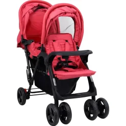 vidaXL Carrito para gemelos tandem de acero Rojo Sale