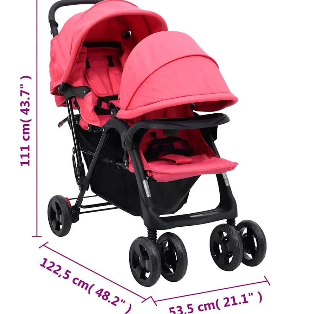 vidaXL Carrito para gemelos tandem de acero Rojo Sale
