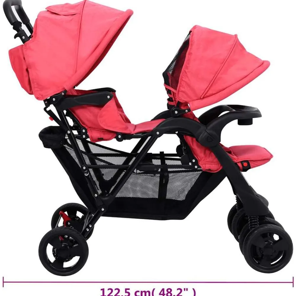 vidaXL Carrito para gemelos tandem de acero Rojo Sale