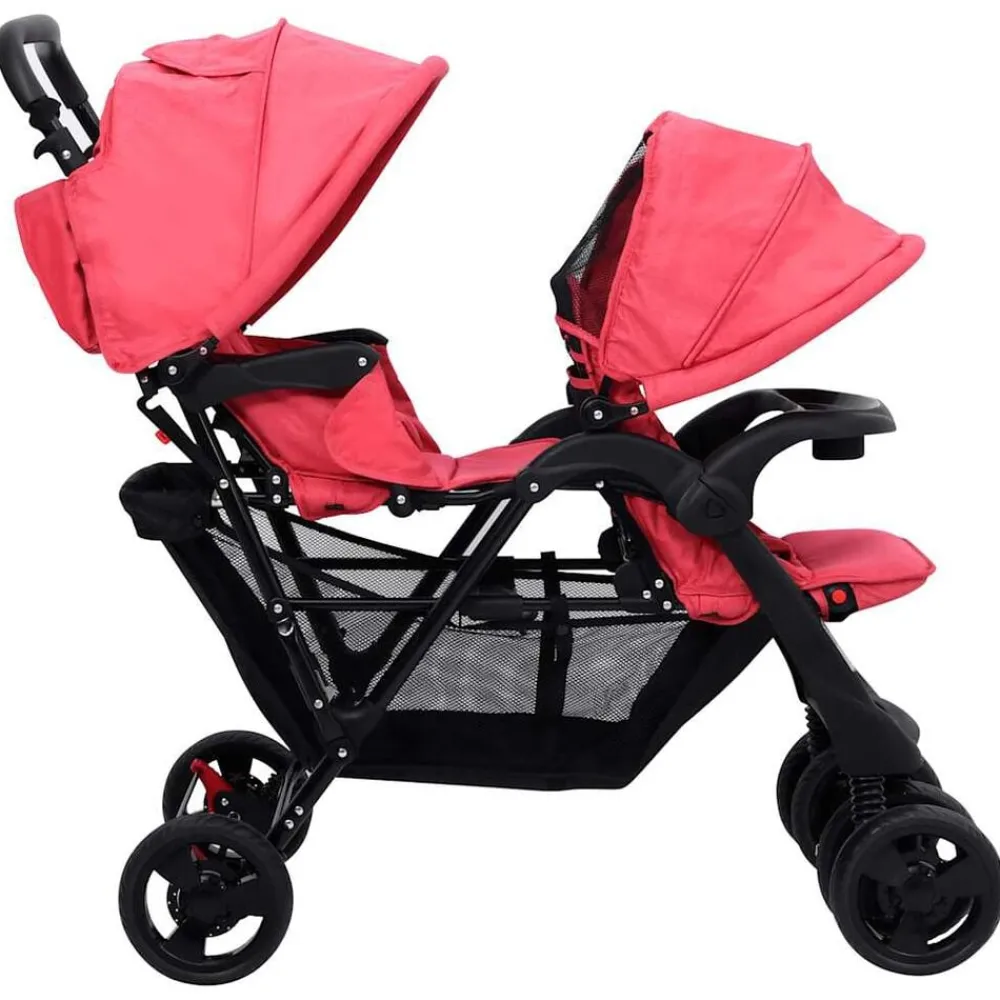 vidaXL Carrito para gemelos tandem de acero Rojo Sale