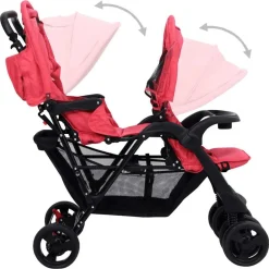 vidaXL Carrito para gemelos tandem de acero Rojo Sale