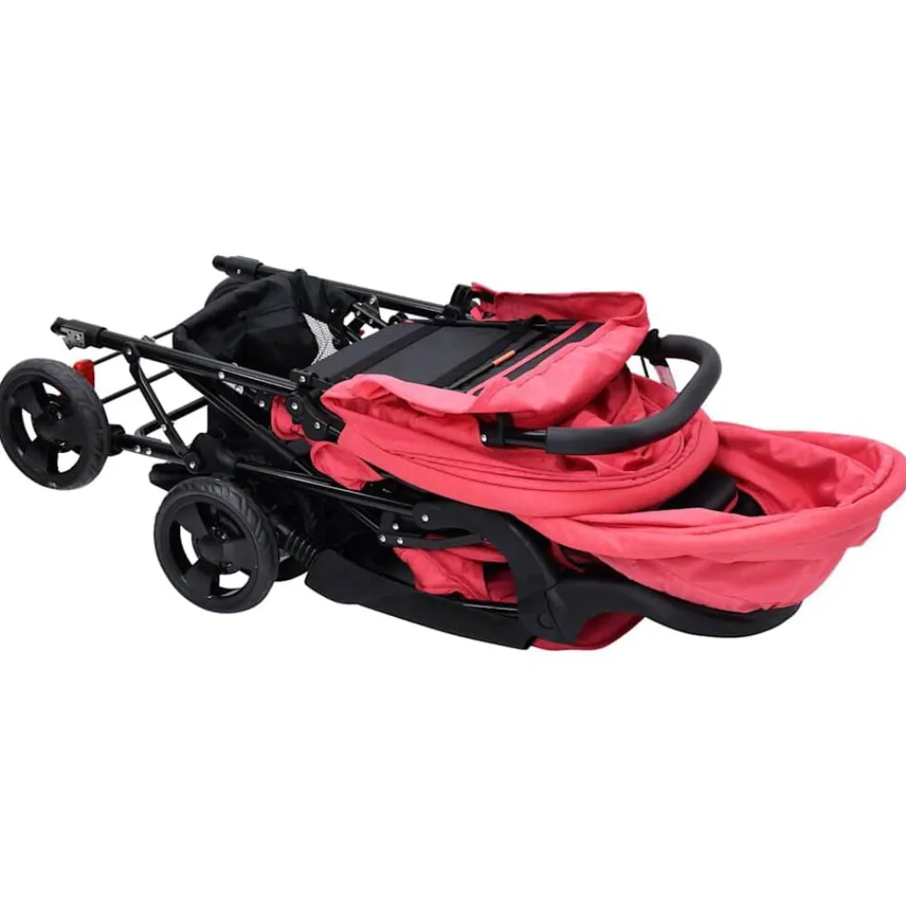 vidaXL Carrito para gemelos tandem de acero Rojo Sale
