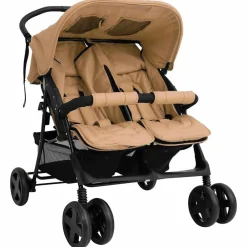 Niños vidaXL Transporte De Bebés-Carrito para gemelos de acero gris
