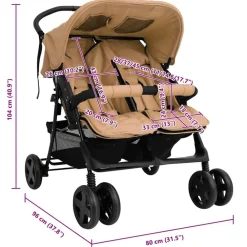 Niños vidaXL Transporte De Bebés-Carrito para gemelos de acero gris