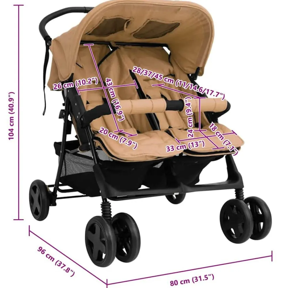 Niños vidaXL Transporte De Bebés-Carrito para gemelos de acero gris