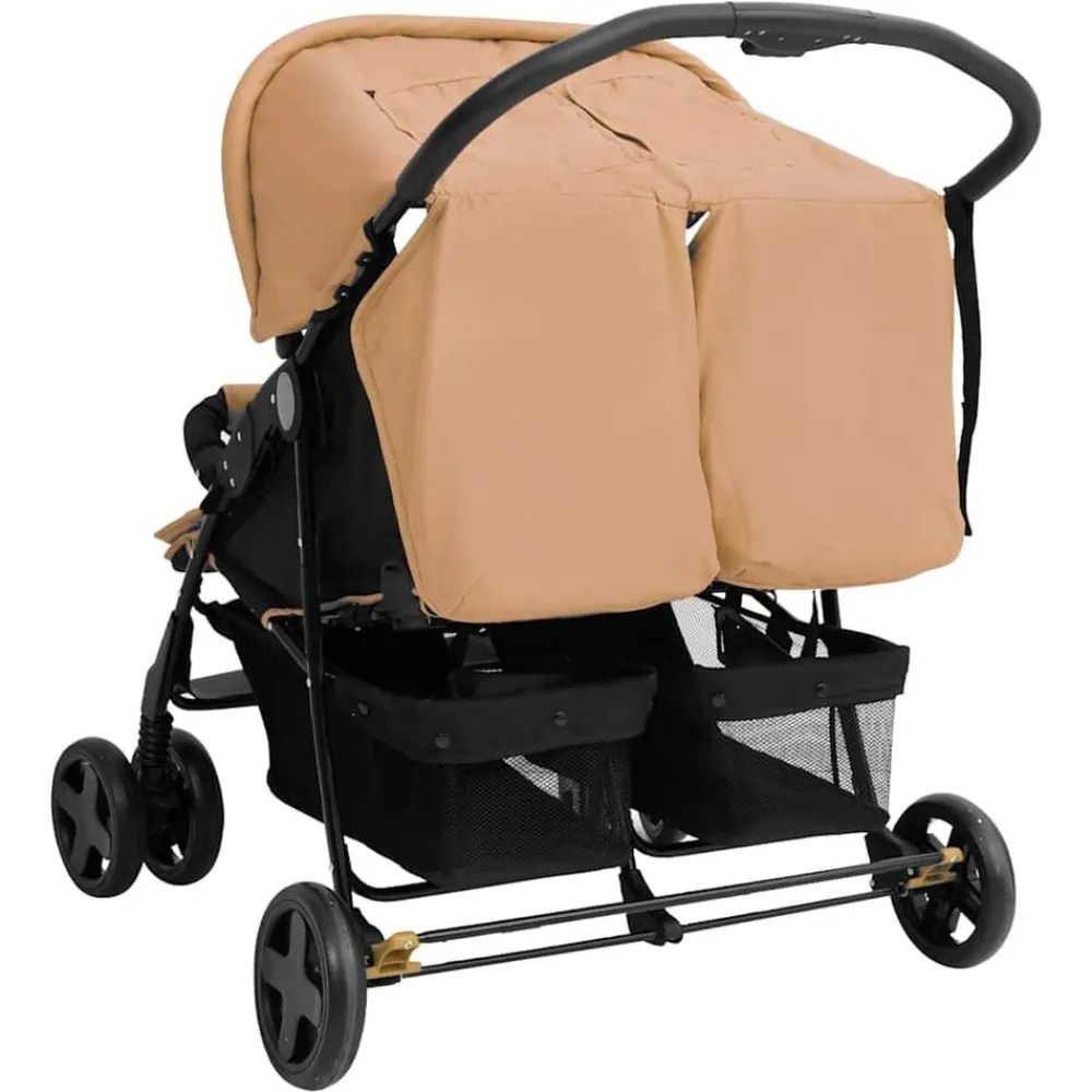 Niños vidaXL Transporte De Bebés-Carrito para gemelos de acero gris