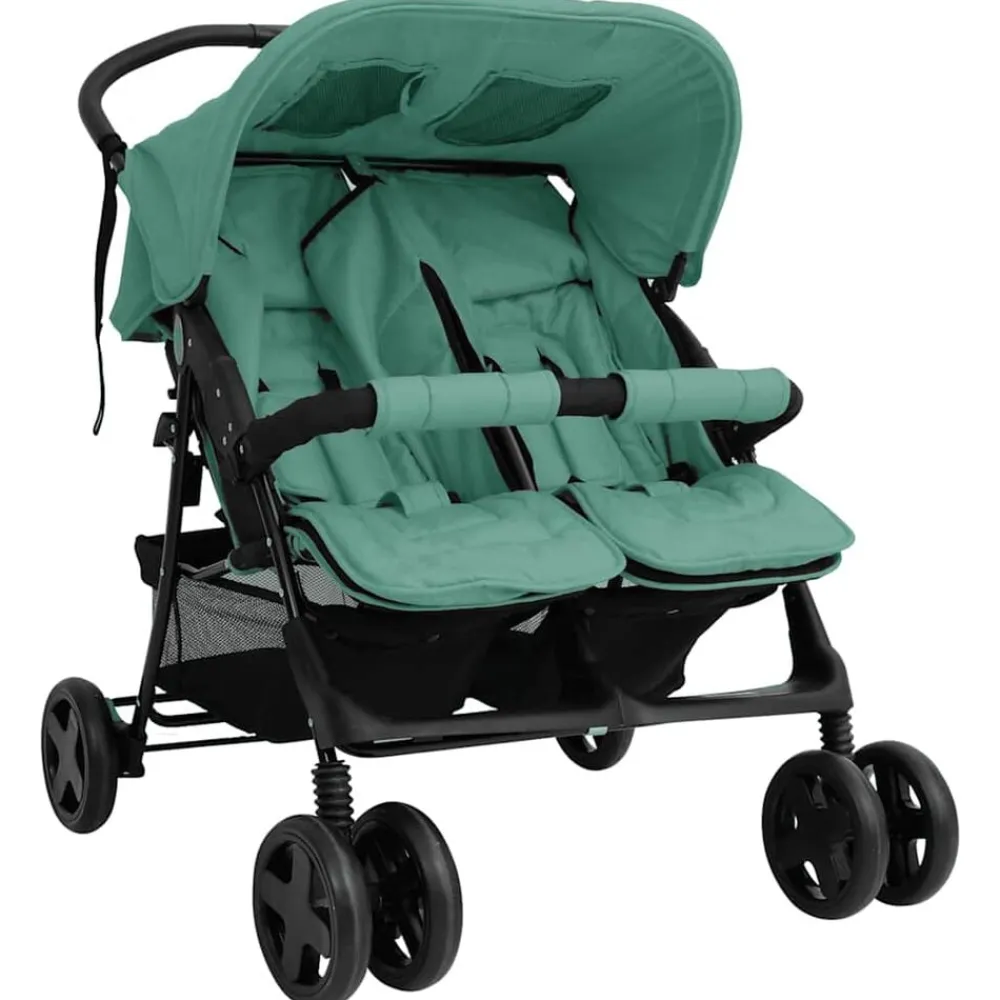 vidaXL Carrito para gemelos de acero Verde Clearance