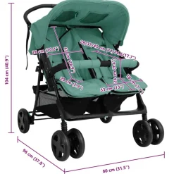 vidaXL Carrito para gemelos de acero Verde Clearance