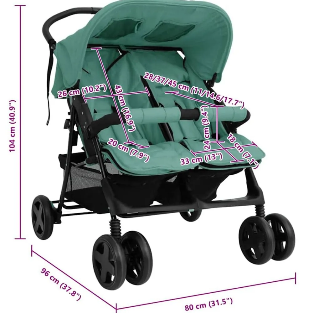 vidaXL Carrito para gemelos de acero Verde Clearance