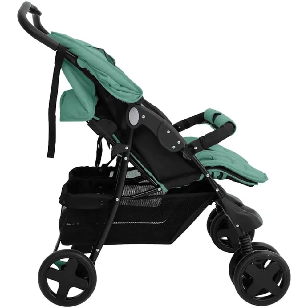 vidaXL Carrito para gemelos de acero Verde Clearance