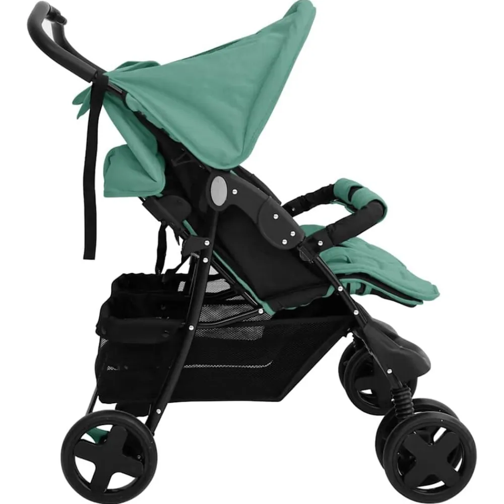 vidaXL Carrito para gemelos de acero Verde Clearance