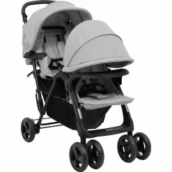 vidaXL Carrito para gemelos tandem de acero Gris claro Discount