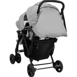 vidaXL Carrito para gemelos tandem de acero Gris claro Discount