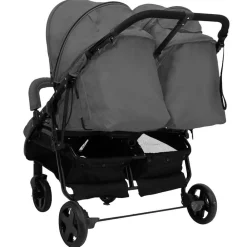 Niños vidaXL Transporte De Bebés-Carrito para gemelos de acero y negro