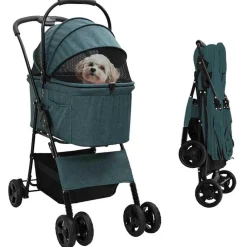 vidaXL Carrito Plegable para Mascotas 81 x 47 x 99 cm Poliéster Verde Hot