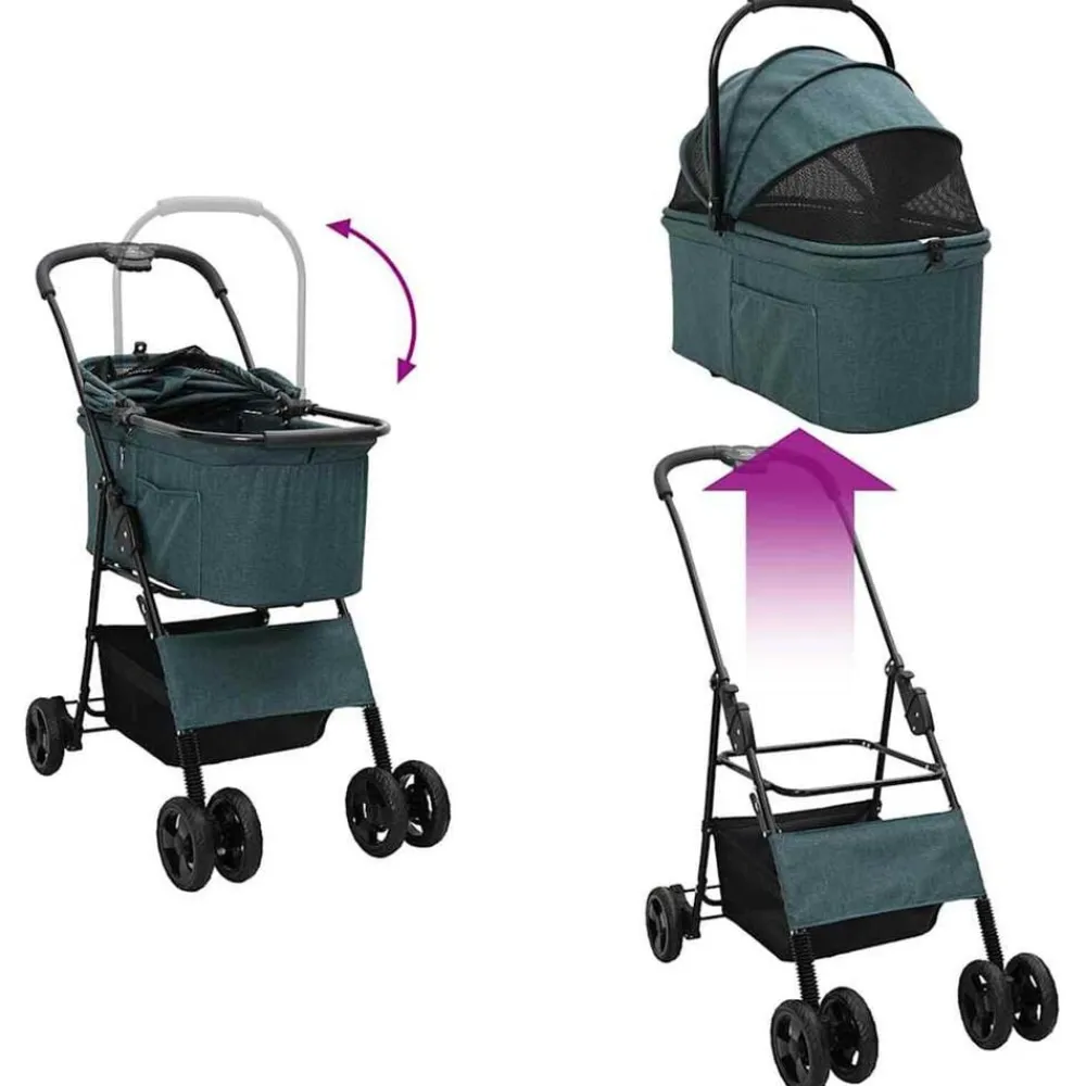 vidaXL Carrito Plegable para Mascotas 81 x 47 x 99 cm Poliéster Verde Hot