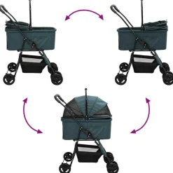 vidaXL Carrito Plegable para Mascotas 81 x 47 x 99 cm Poliéster Verde Hot