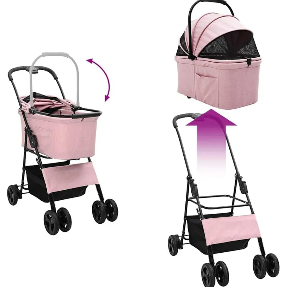 vidaXL Carrito Plegable para Mascotas 81 x 47 x 99 cm Poliéster Rosa Clearance